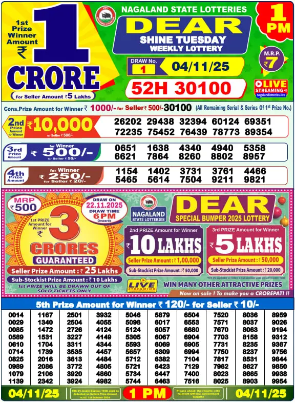 Dear Lottery Result Today 1PM